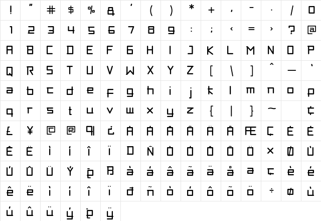 abubble Regular  glyph index
