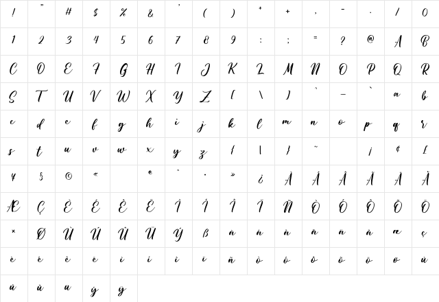 Gilas Regular  glyph index