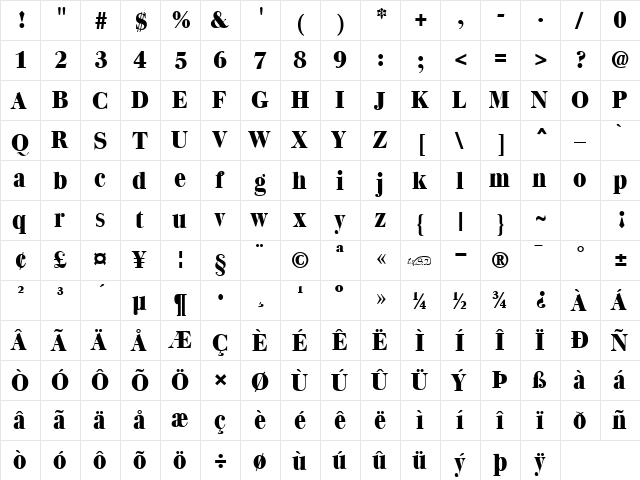 Quantas Extrabold Regular  glyph index