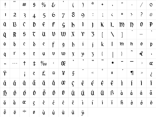 Kardinal Regular  glyph index