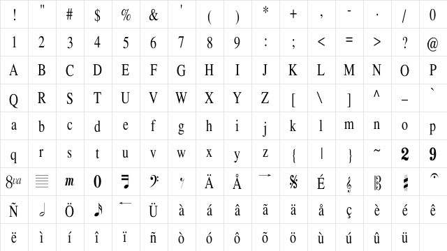 TempoFont Cn Regular  glyph index
