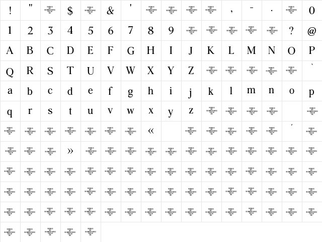 Agatho Narrow  glyph index