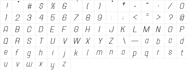 Hallandale Text Italic JL Regular  glyph index