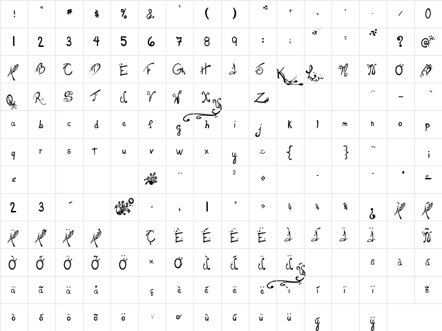 Les oeufs de Cassowary Regular  glyph index