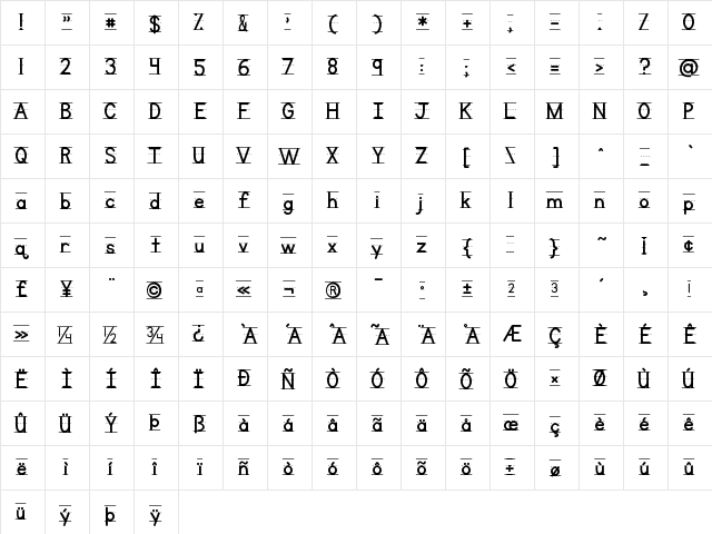 KG Primary Lined NOSPACE Regular  glyph index