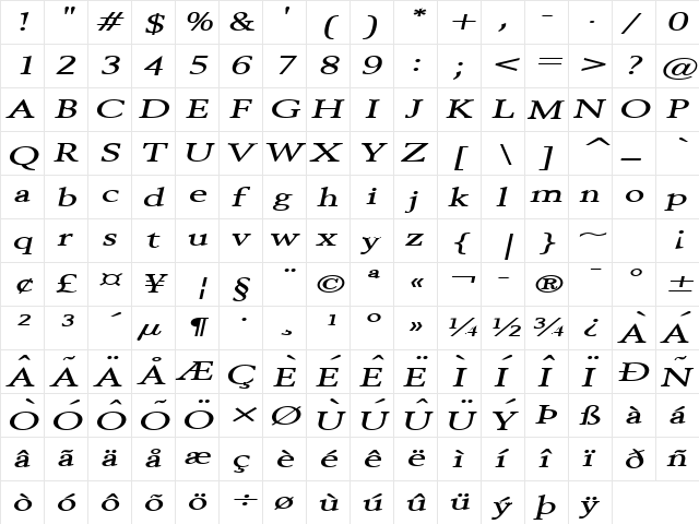 Revive 8 Extended BoldItalic  glyph index