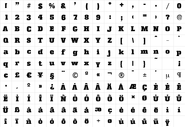 EnschedeSerial-Black Regular  glyph index