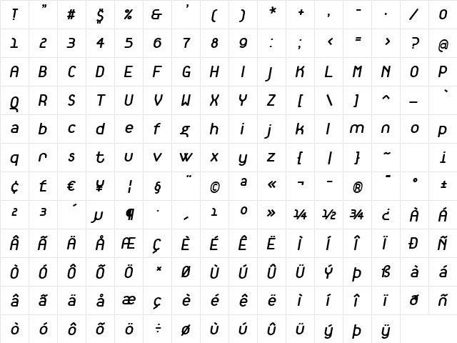 TantalusBoldItalic Regular  glyph index