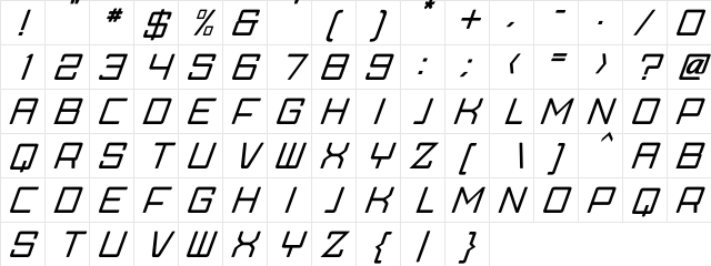 Skylark Italic Regular  glyph index