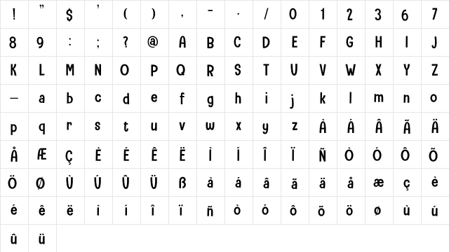 Camping Holiday DEMO Regular  glyph index