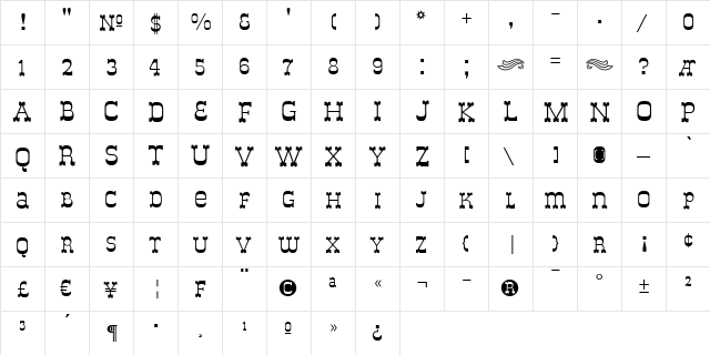 Italy B Regular  glyph index