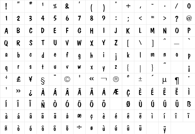 Dom Casual Regular  glyph index