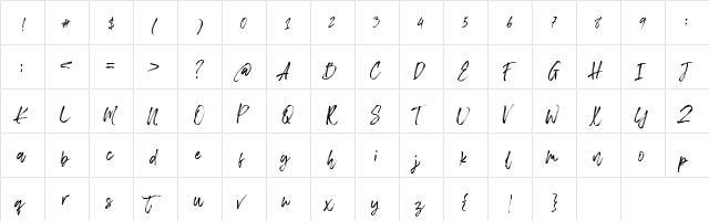 Chelistine Script Regular  glyph index