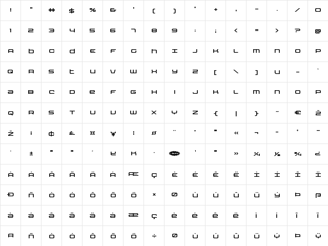 Nextwave Regular  glyph index