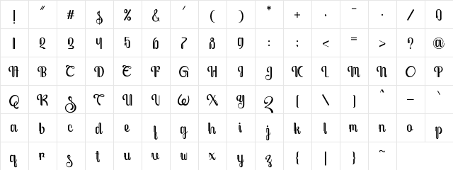 Javassoul Regular  glyph index