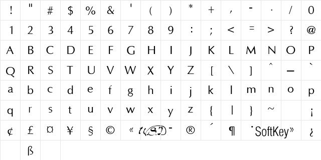 Optim Regular  glyph index