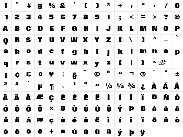 Layout Black SSi Black  glyph index