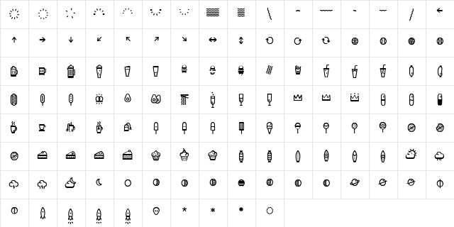 Escalope Crust One Icons  glyph index