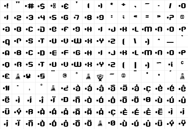Dixie Regular  glyph index