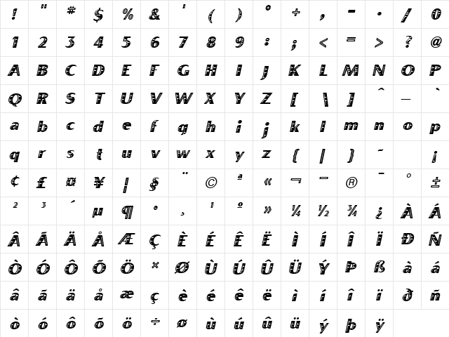 Boca Raton Regular  glyph index