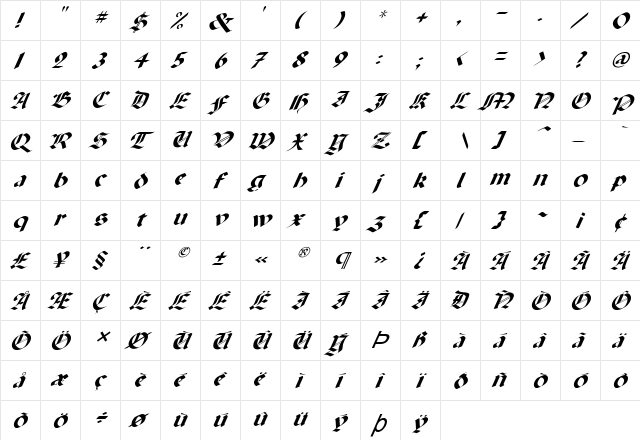 FZ GOTHIC 6 ITALIC Normal  glyph index
