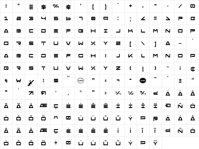 Free Agent Bold Condensed Bold Condensed  glyph index