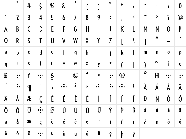Nobel RegularCondensed  glyph index