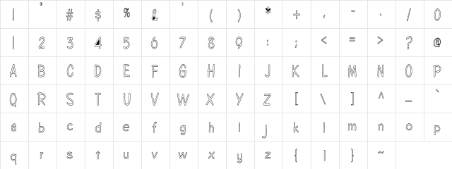 Evins Hollow Condensed Regular  glyph index