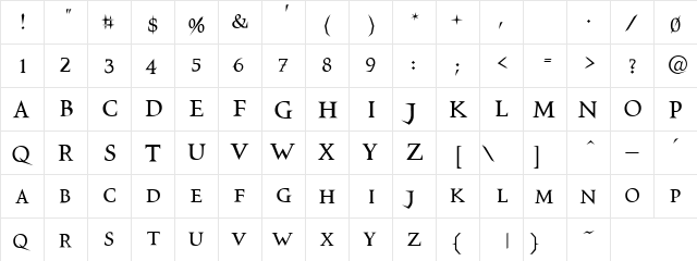 VTCSwitchbladeRomance Regular  glyph index