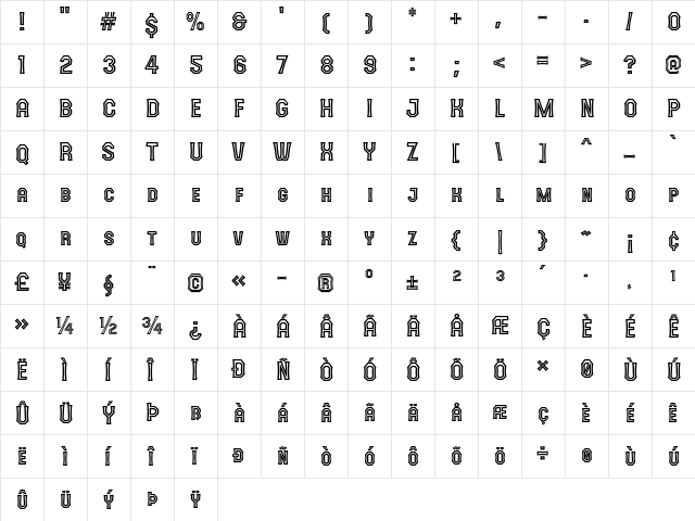 The October One Regular  glyph index