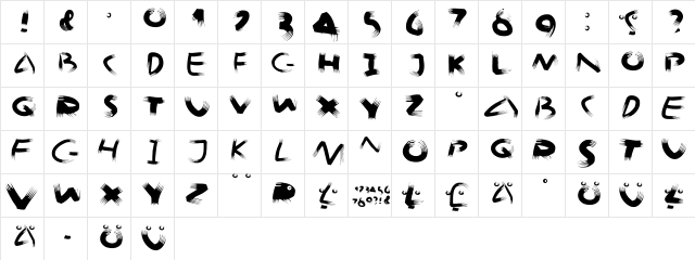 SpikyBrush Regular  glyph index