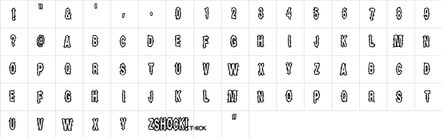 ShockThick Regular  glyph index