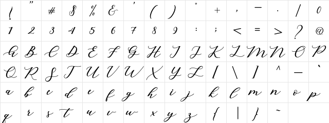 Cintya Script Regular  glyph index