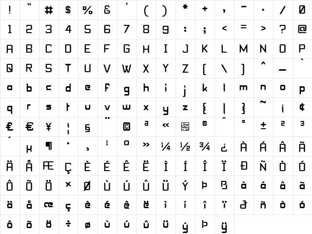 Epyval Regular  glyph index