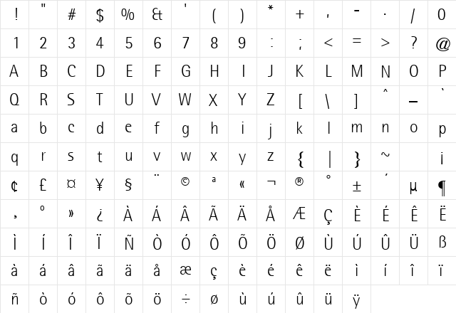 ATRotisSemiSans-Light Regular  glyph index