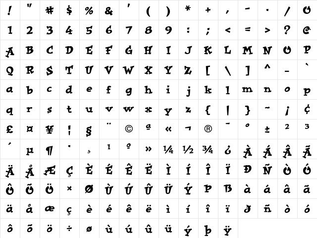 ImprovICG Regular  glyph index