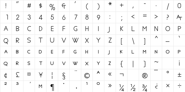 Aegean Regular  glyph index