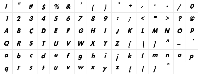 BelmarCndObl-Bo Regular  glyph index