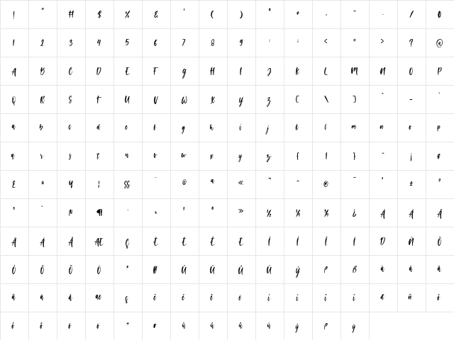 feel love Regular  glyph index