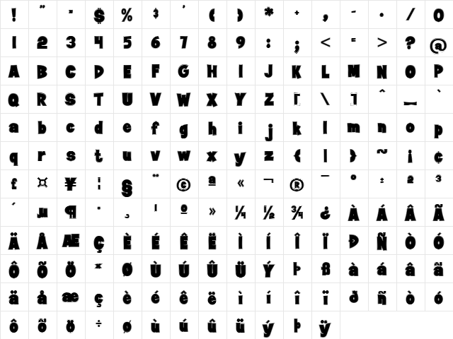 Jan Brady Contour Regular  glyph index
