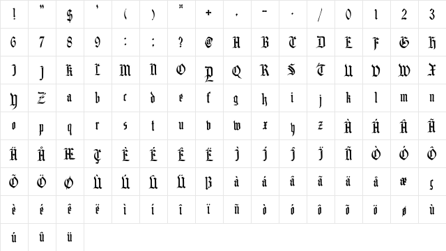 DK Blackminster Regular  glyph index