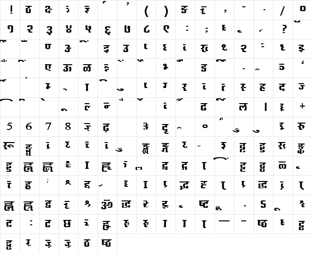 AkrutiDevRaksha Normal  glyph index