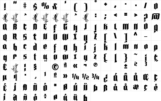 Pena Caldaria Regular  glyph index