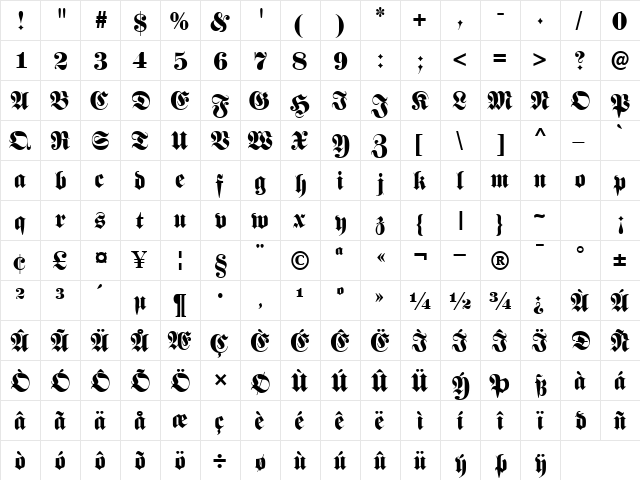 BaubleSSK Regular  glyph index
