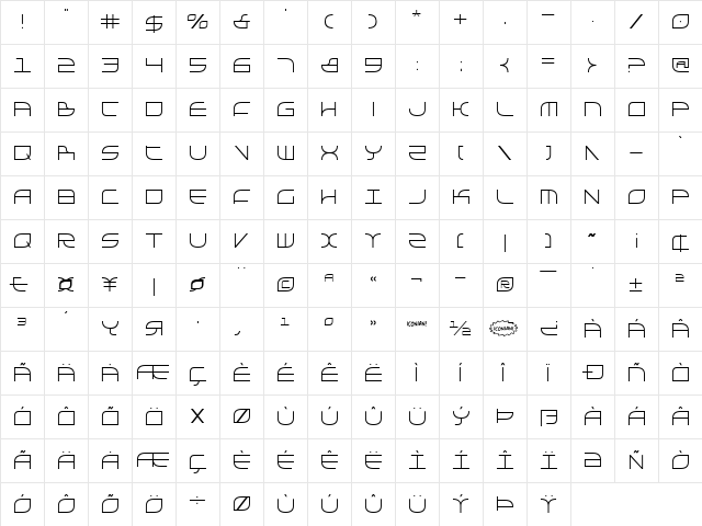 Galga Condensed Condensed  glyph index