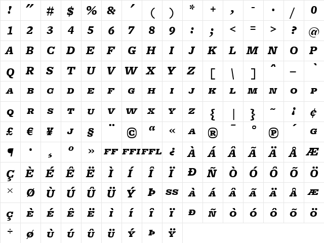 FreightMicro BlackItalicSC  glyph index