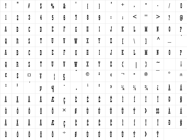 Thunderbird Regular  glyph index