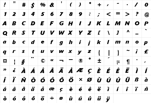 Delta BQ ItalicBold  glyph index