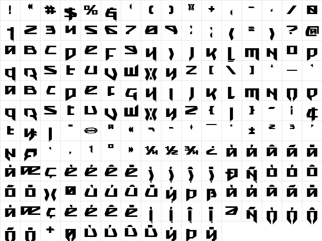 Snubfighter Bold Bold  glyph index