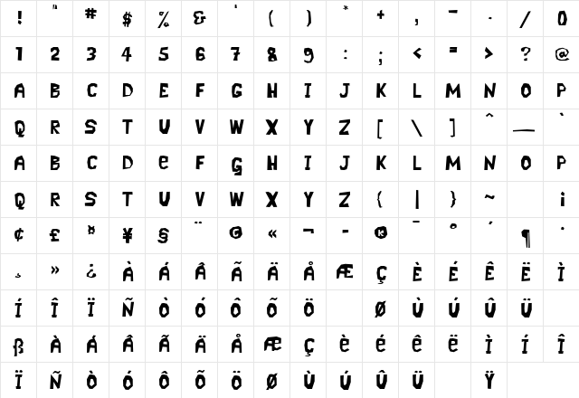 Pavement Regular  glyph index